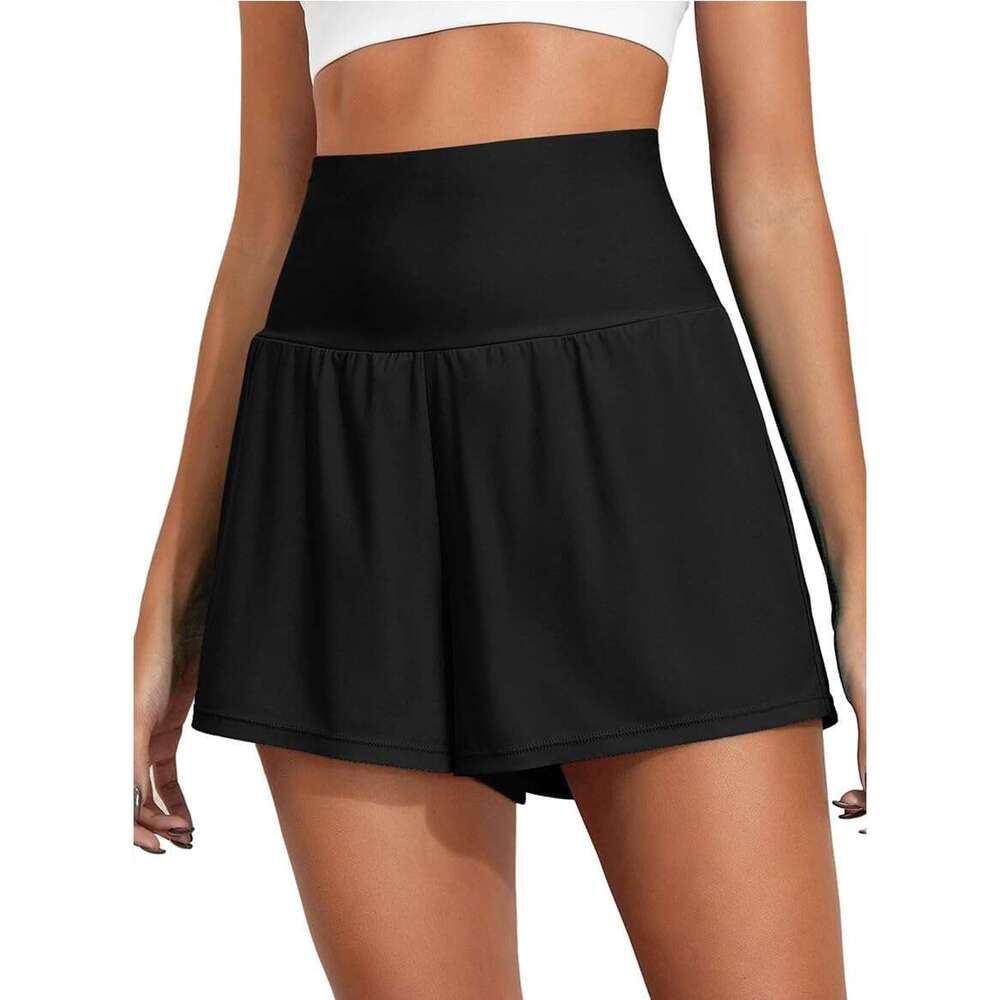 DHessentials Women's 2-in-1 High Waist Board Shorts Swim Trunks Flowy Swimming Bottoms with Pockets