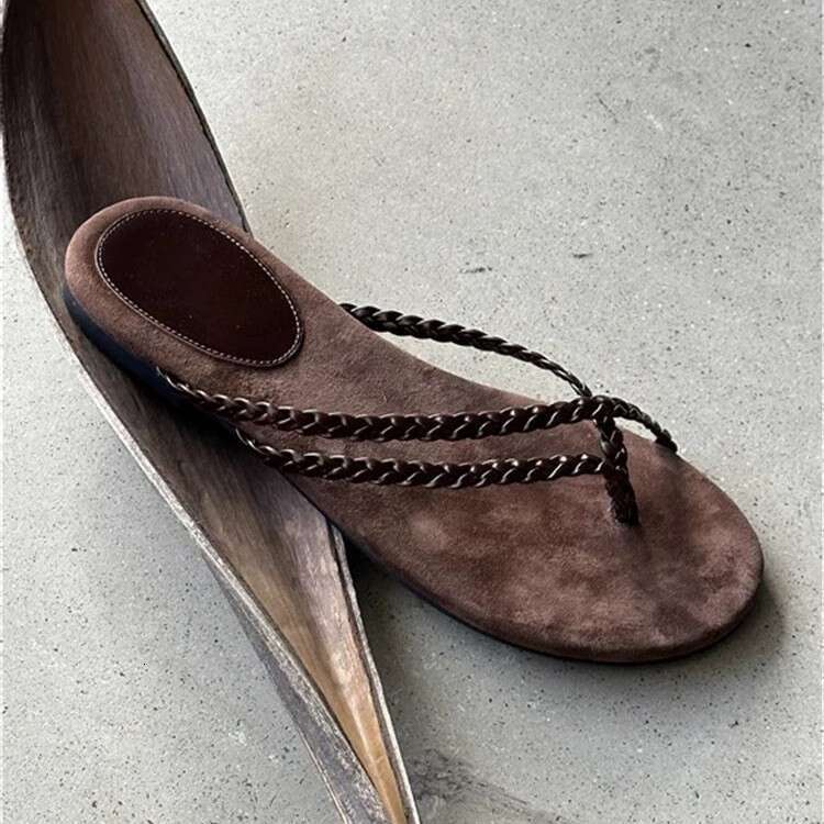 Sheepskin Version ~ Loose Fit Woven Strap Round Toe Post Sandals for Women Outdoor 2025 Summer Beach Slippers