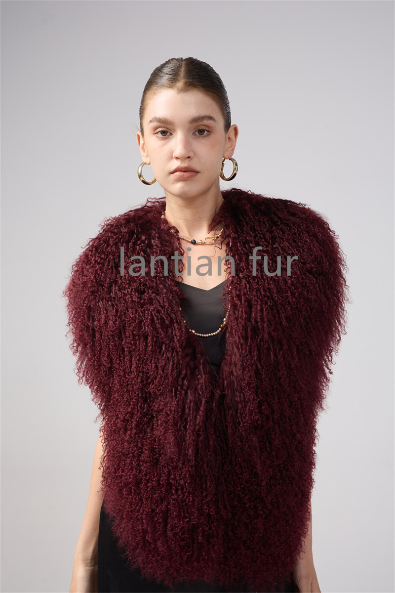 New Real Mongolian Fluffy Fur Halter Top Vests Backless Bandage Sleeveless Jackets Top Outerwear Coat