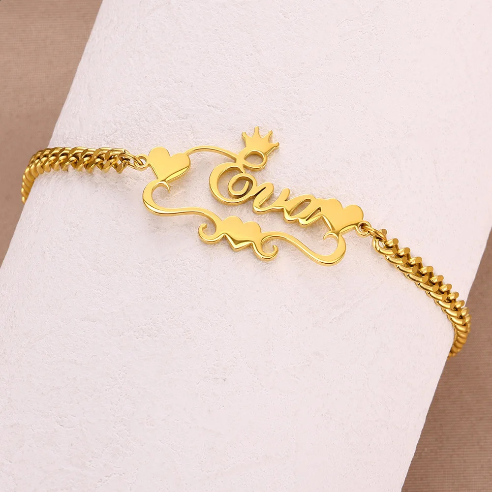 Custom Crown Heart Name Anklet Women Girl Trendy Jewelry Stainless Steel Gold Color Nameplate Ankle Bracelet Gifts For Her 250526