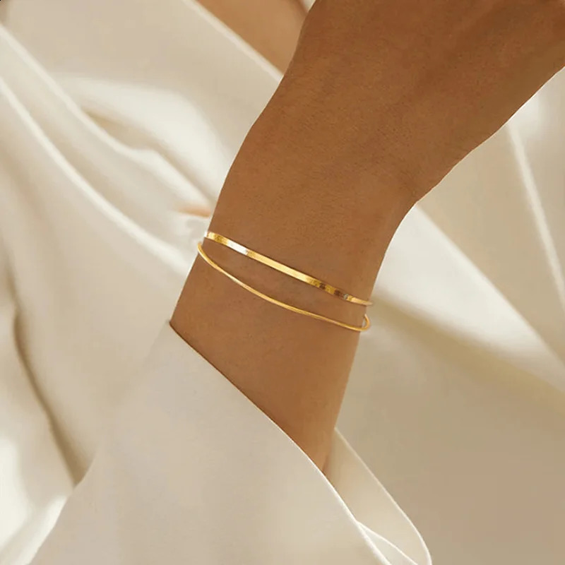 2pc Minimalist DoubleLayer Snake Chain Necklace Bracelet Set Stainless Steel Women Jewelry Gift for Christmas Valentines Day 250519