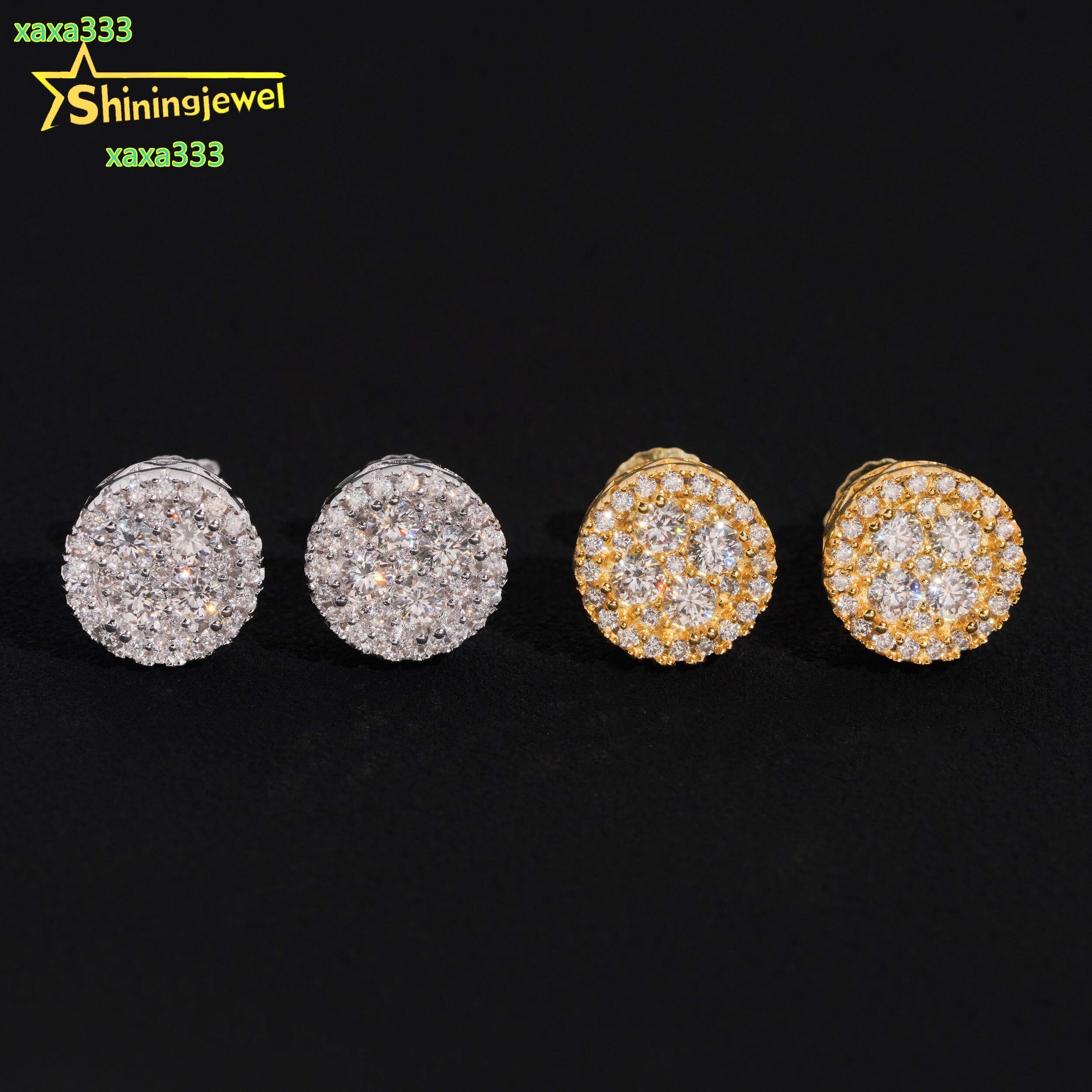 Wholesale Cheapest 9.5mm Earrings Moisssanite Gold Plated Sterling Silver 925 Screw Back Stud Earrings Iced Out Jewelry