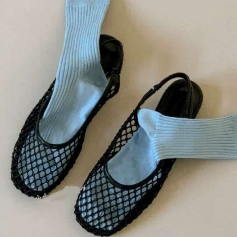 Genuine Leather Korean Style Mesh Fishnet Toe Sandals for Women 2025 New Summer Niche Flat Backless Slippers Single Shoes