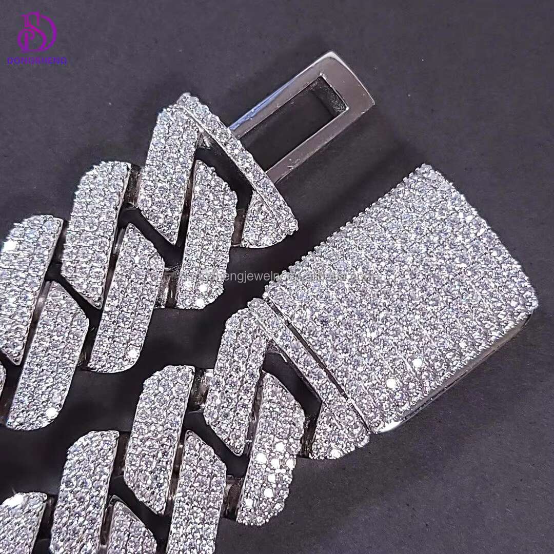 Custom Fine Jewelry 18mm 20mm Hiphop Necklace 925 Sterling Silver Ice Out Vvs Moissanite Diamond Cuban Link Chain