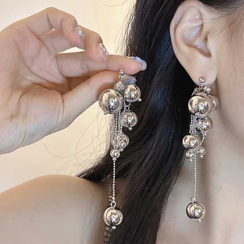 XIALUOKE Long Tassels Round Metal Ball Pendant Earrings For Women European American Style Dangle Earrings Party Jewelry L250527