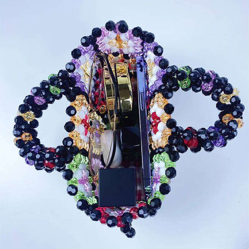 Women's Bags Designer Handmade Color Beaded Handbag Hollow Woven Beading Bags For Women Shoulder NEW Wide Strap Crossbody Bag Evening Clutch