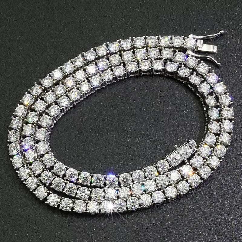 Factory Customize 925 Sterling Silver With Gold Plated 5mm Moissanite Necklace Tennis Chain Hip Hop Tennis Necklace for Men
