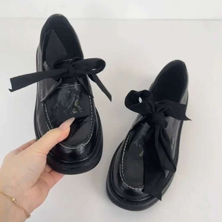 Genuine Bow Thick Sole Loafers for Women 2025 Spring New Versatile Round Toe Deep Mouth Small Leather Single Shoes
