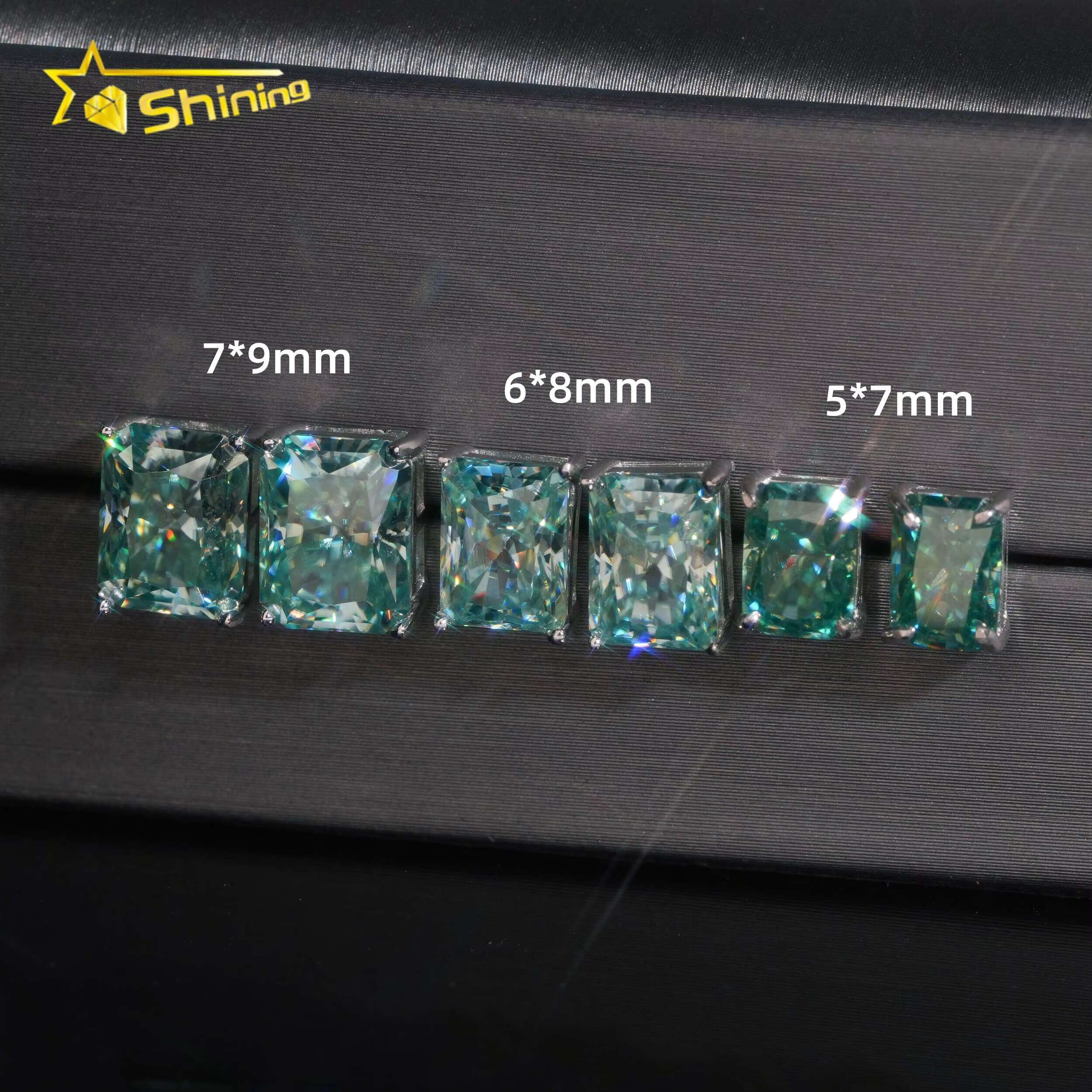 Fashion Jewelry Color Diamond Blue Green 925 Silver Screw Back Radiant Cut Moissanite Stud Earrings