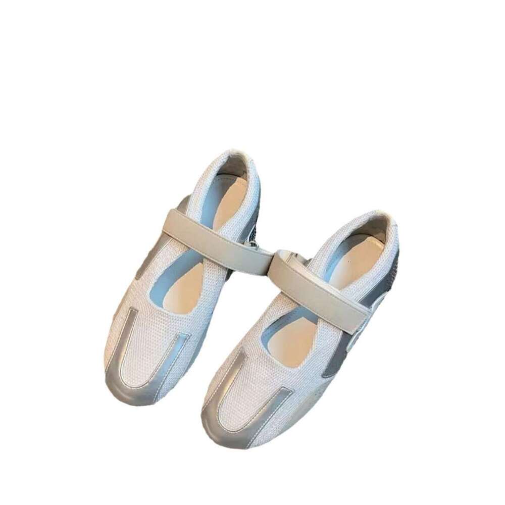 Genuine Leather Korean Style Niche Silver Mary Jane Ballet Flat Velcro Casual Sneakers White Shoes for Women