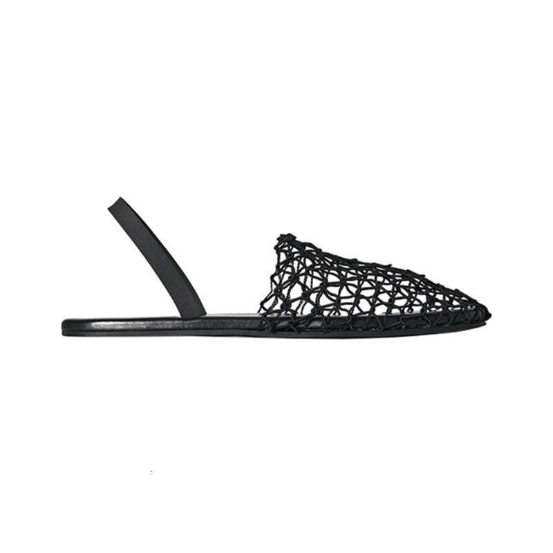 Niche Fishnet Woven Hollow Roman Sandals for Women Summer New Fisherman Flat Round Closed Toe Half Slippers