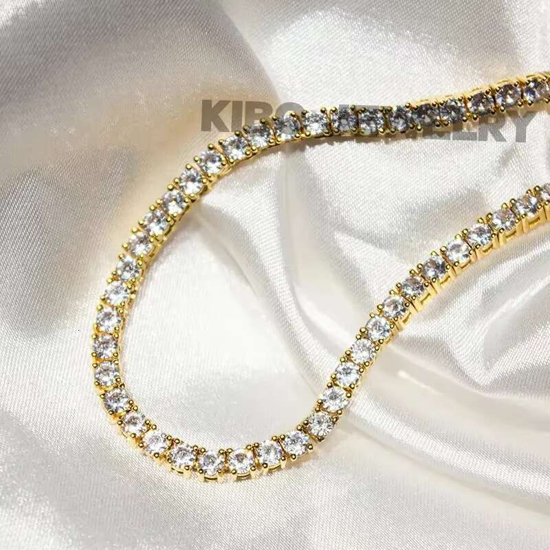 Hip Hop Jewelry Iced Out VVS1 LAB Diamonds Necklace 4mm 14K Solid Gold Chinas Lab Diamond Tennis Chain