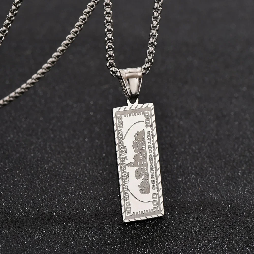 Versatile European and American Hiphop Accessories Party Personality Tycoon Small Banknote Retro Simple Pendant Mens Necklace 250519