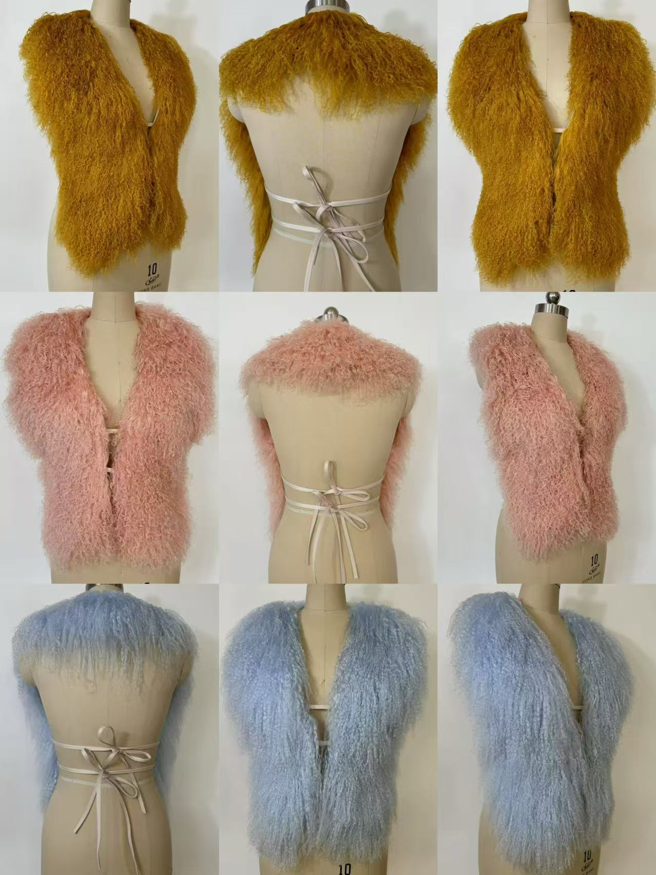 Fluffy Sexy Luxury Mongolian Fur Halter Vests Women Solid Deep V-Neck Backless Bandage Sleeveless Jacket Top Outerwear Coat