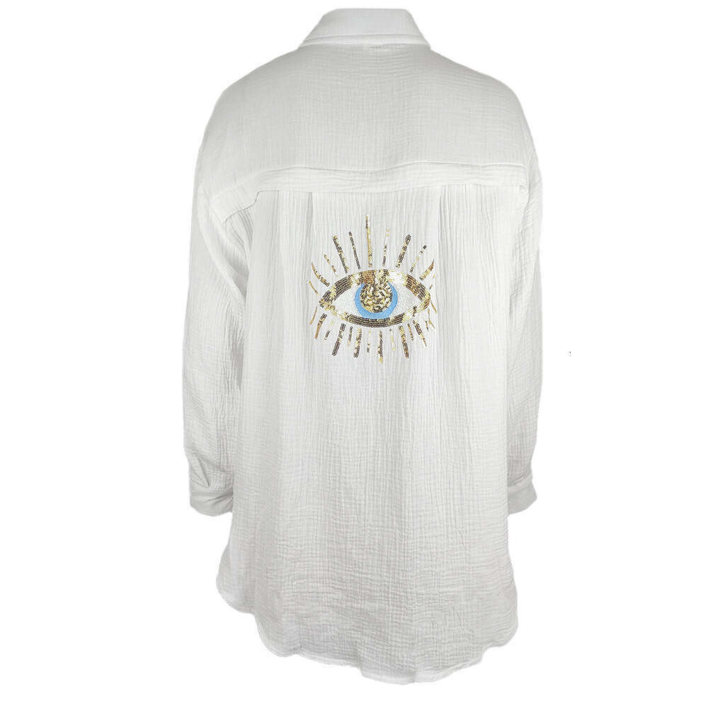 Spring Summer Women's Casual V-Neck Pocket Patchwork Sequin Loose Long Sleeve Blouse B5