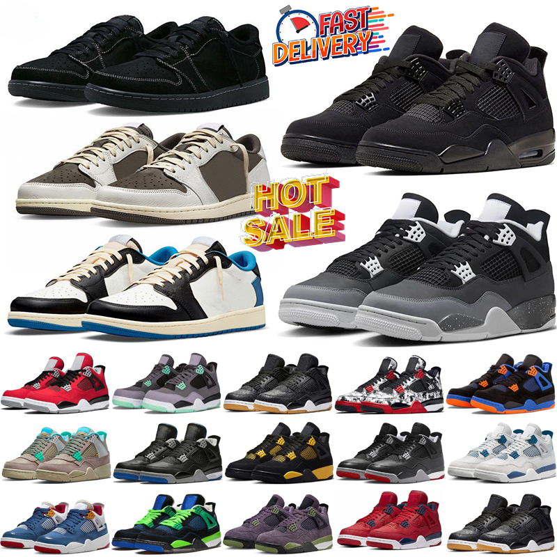 Designer Shoes low 4 Basketball Shoes Sneakers Medium Black Phantom Olive Velvet Brown womens mens cement black white red Outdoor sports 36-47