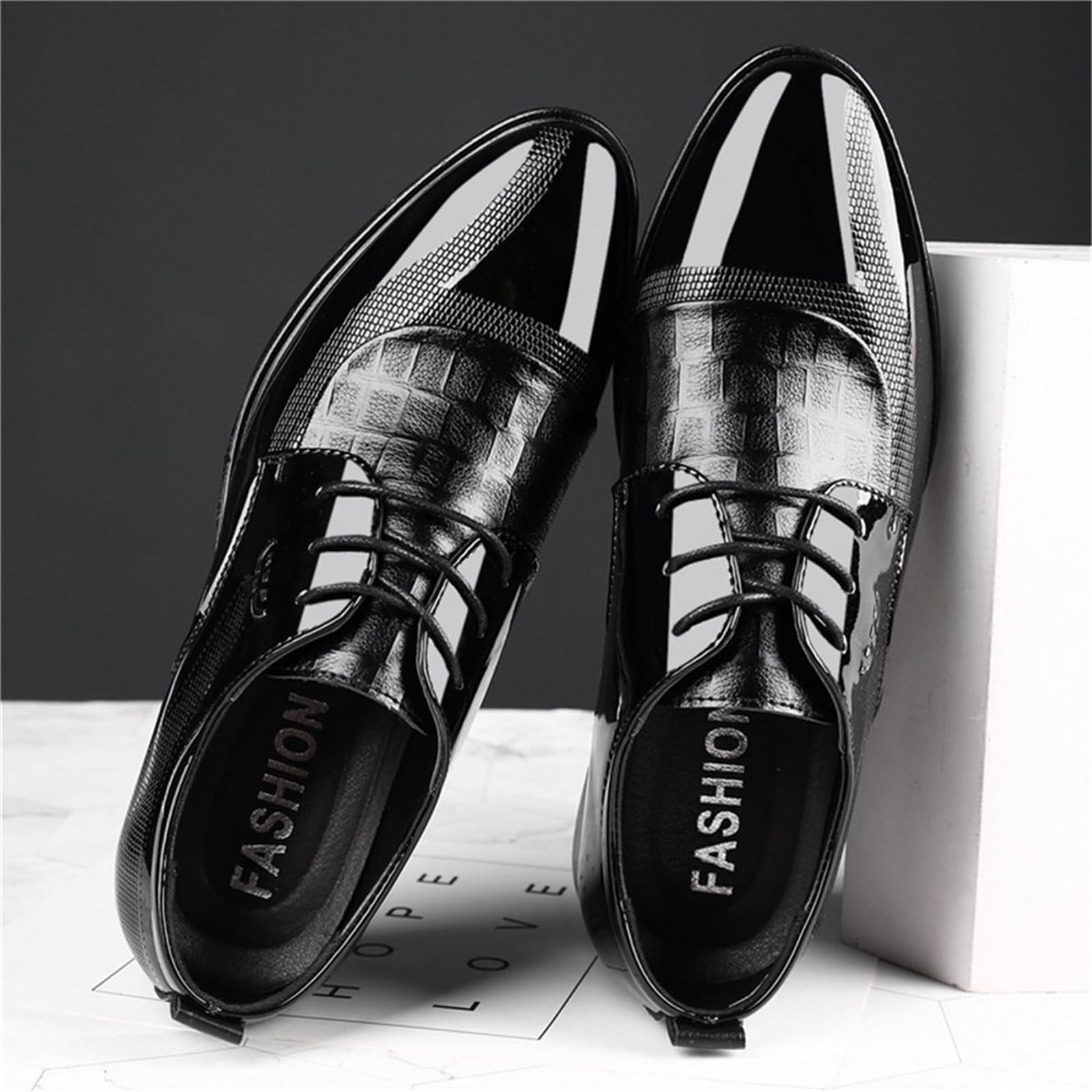 Men'S Dress Shoes Cracked Pattern Trendy Oxford Stitching Uppers Business Casual Lace Up Derbys Shoes Father's Day Gift
