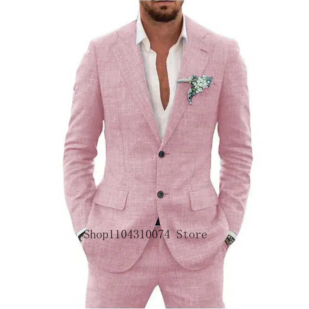 2 Pieces Blazer and Pants Set Linen Suit Tailored Suits Pocket in A Slot Mens Designer Clothes Vest for Office Evening Party Z250529