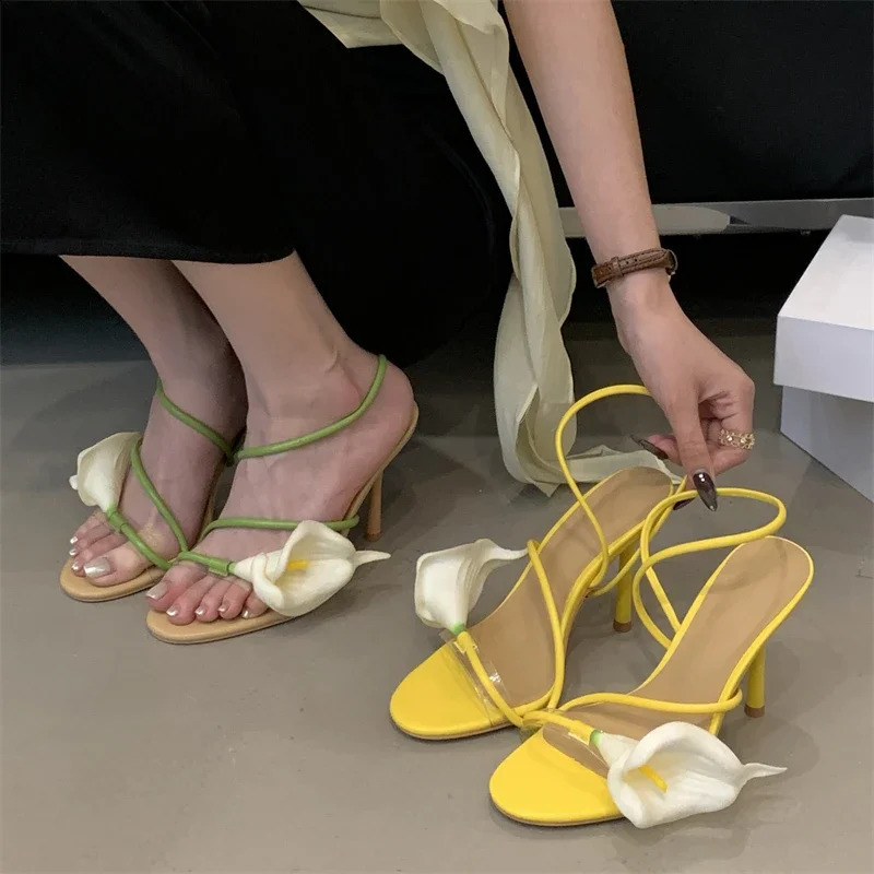 Eilyken Sexy PVC Transparent Flower Narrow Band Women Sandals Street Style Open Toe Thin High Heels Party Prom Shoes 250526