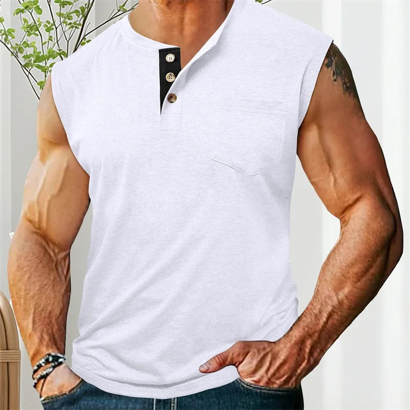 Men s Athletic Tank Top Sleeveless Basketball Shirt QuickDry Breathable Muscle Fitness Sports Vest with Button Detail 250517