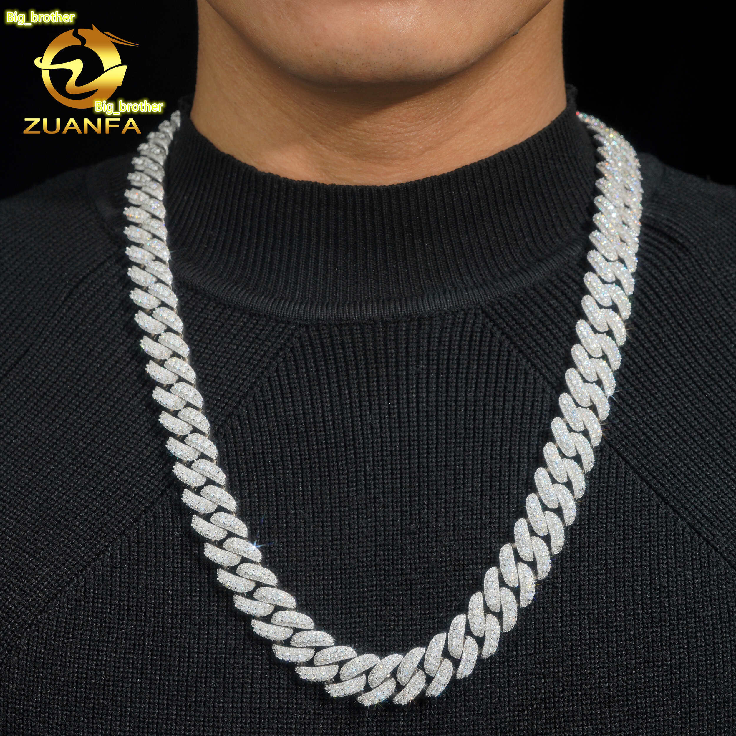 Zunfa Jewelry GRA Certificate Passed Diamond Tester 16mm Moon Shape Vvs Moissanite Cuban Link Chain Rapper Hip Hop Necklace