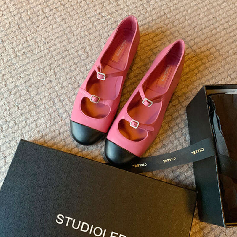 Grape Mom Display Barbie Round Toe Color Block Mary Jane One Strap Shallow Mouth Ballet French Flat Single Shoes