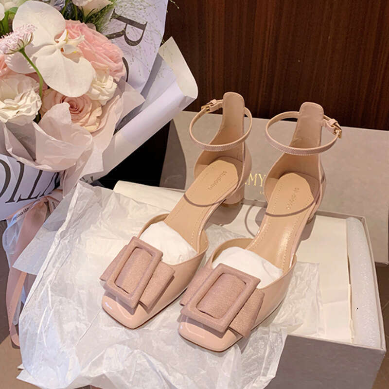 Grape Mom Nice Island Strap Sandals Shallow Mouth Rhinestone Square Buckle Closed Toe Hollow Single Shoes
