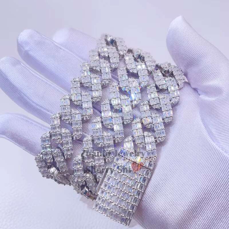 Drop Shipping Luxury Sterling Silver 20 mm Vvs Moissanite Hip Hop Cuban Chain Necklace