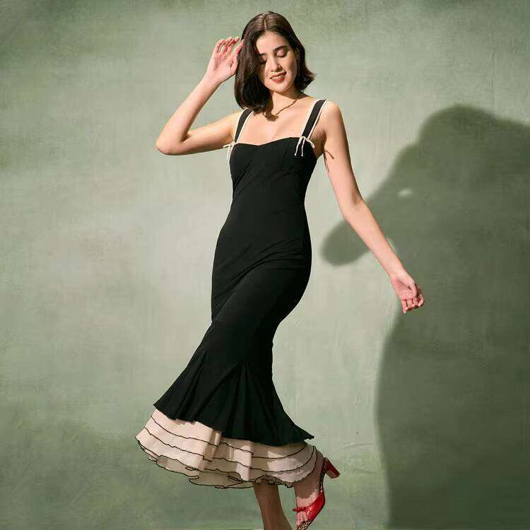 DHCollections Women Elegant Cotton Slip Dress Sleeveless Bodycon Ruffle Hem Summer Midi Dress