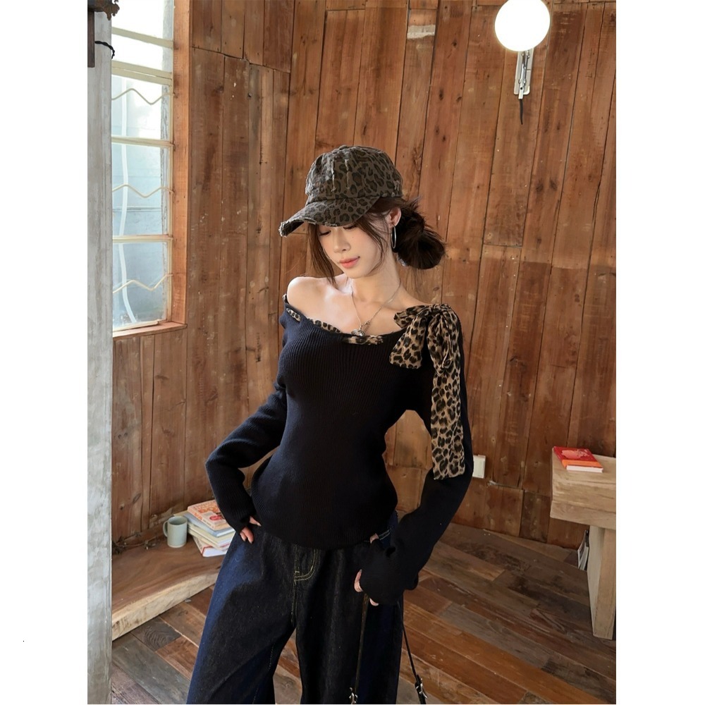 Designer Shirt Leopard Print Lace Up Off Shoulder Shirt For Women Soft And Slim Fit Off Shoulder Top 2025 New Fashion Designer