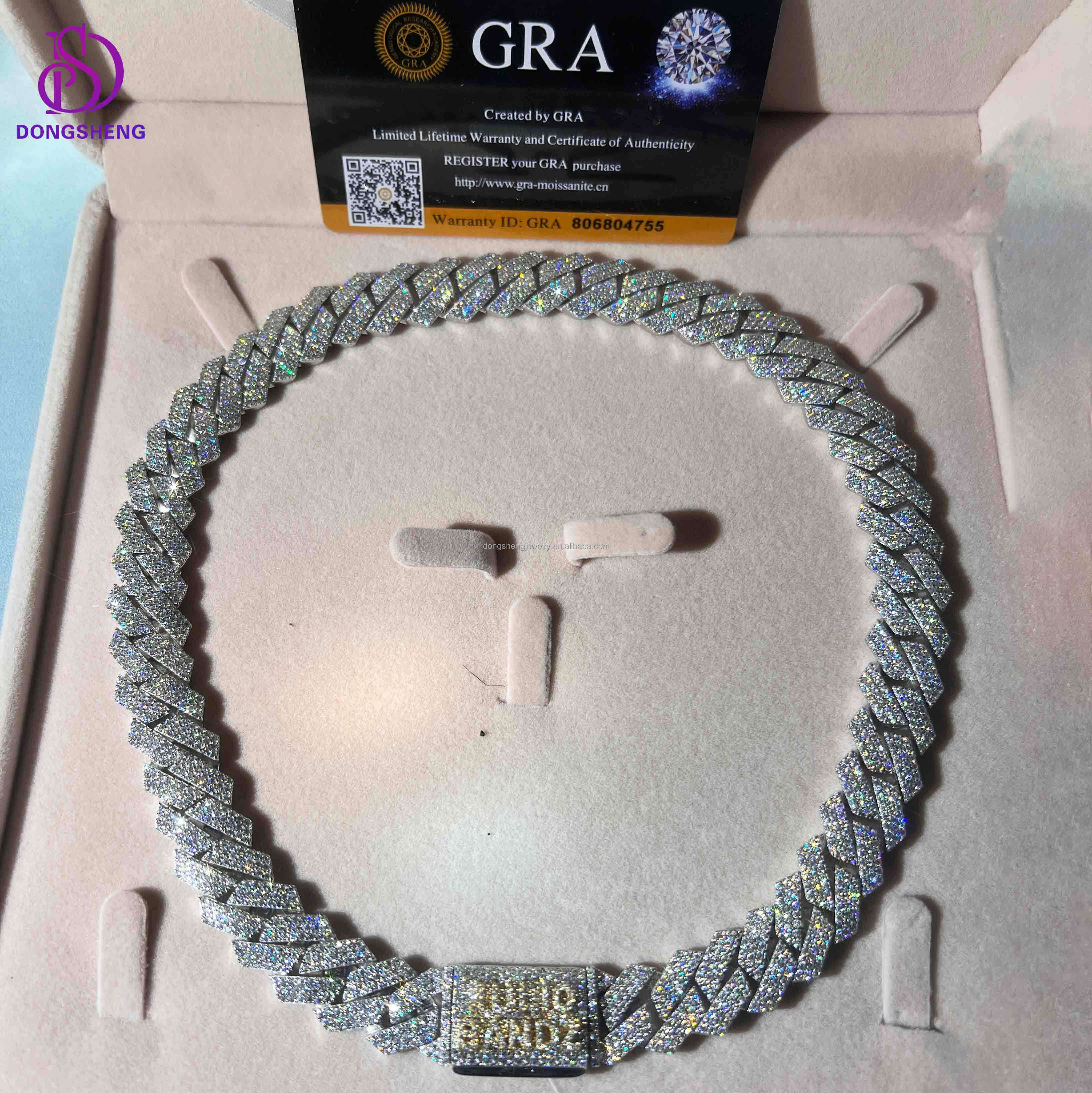 Custom Jewelry Miami Necklace 14mm 925 Sterling Silver Vvs Moissanite Iced Out Diamond Hip Hop Cuban Link Chain