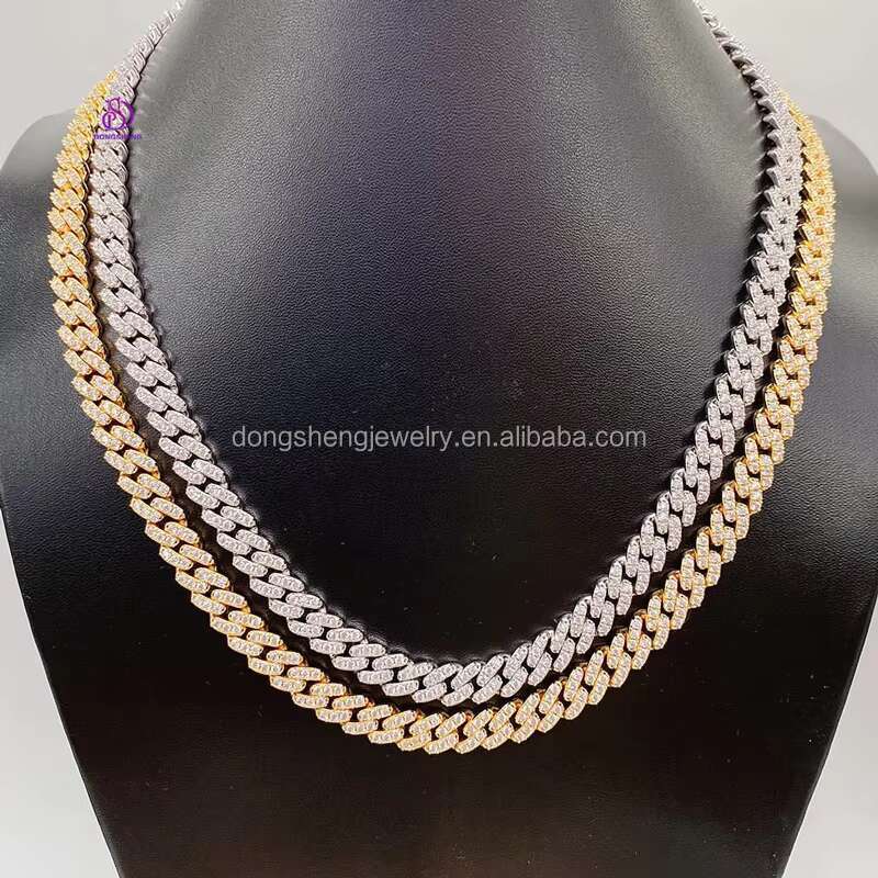 Pass the Diamond test Pen Moissanite Diamond Miami Cuban Link Chain 8mm 18K Gold Hip Hop Necklace Bracelet 925 Silver Plated