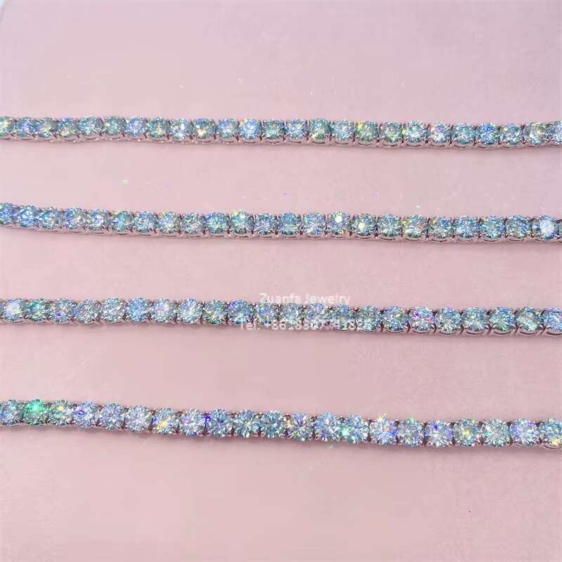 Hot Sale 3mm 4mm 6.5mm S925 Sterling Silver Gold Plated Blue Green Diamond Moissanite Tennis Chain