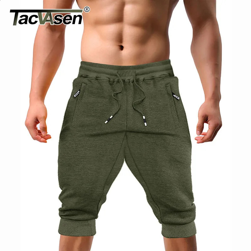 TACVASEN Casual Shorts 3/4 Jogger Pants Mens Breathable Below Knee Outdoor Sports Gym Fitness Shorts with Zipper Pockets 250517