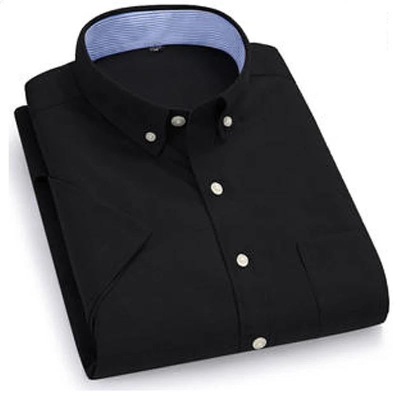 Mens Oxford Short Sleeve Summer Casual Shirts Standard-fit Button-down Solid Shirt Classic Single Pocket Comfortable Shirt 250527