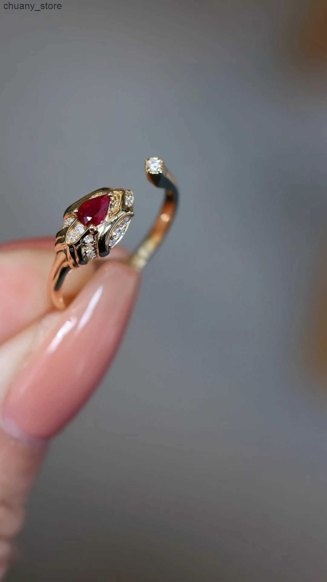 18K real gold natural ruby diamond ring snake head open ring wedding ring for women Valentines Day gift factory wholesale custom z250529GLQ0