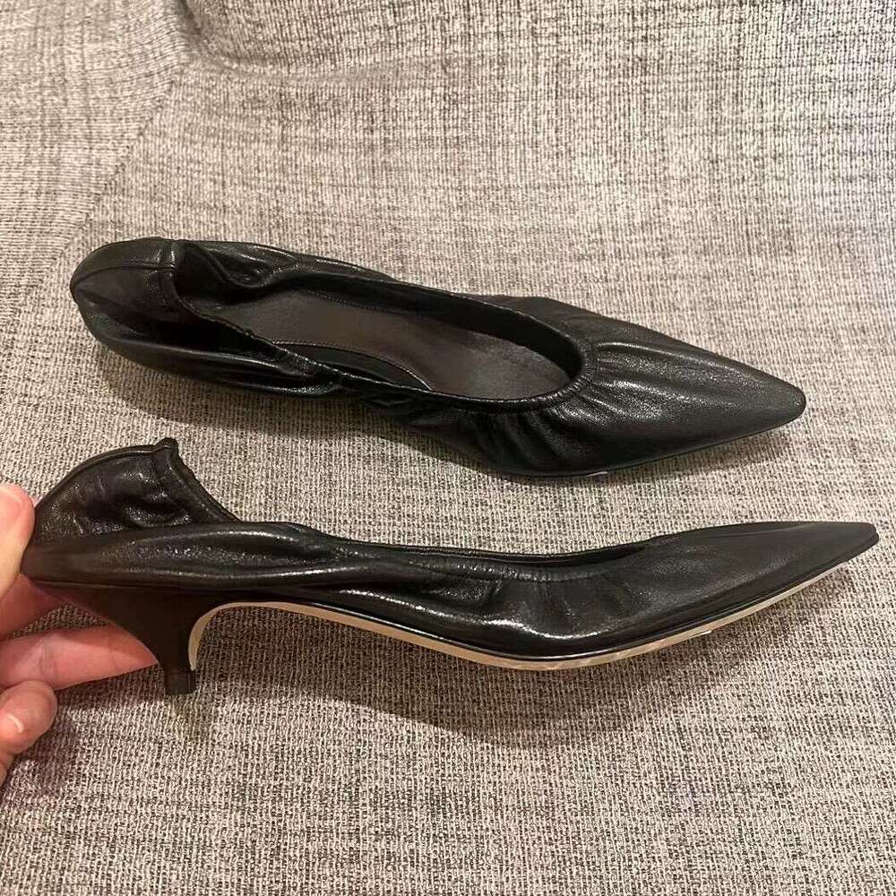 Genuine Leather French Niche High-End Sense Stiletto Pointed Toe Shallow Mouth Single Shoes for Women 2025 Spring New Elegant Cat Heel Loafers