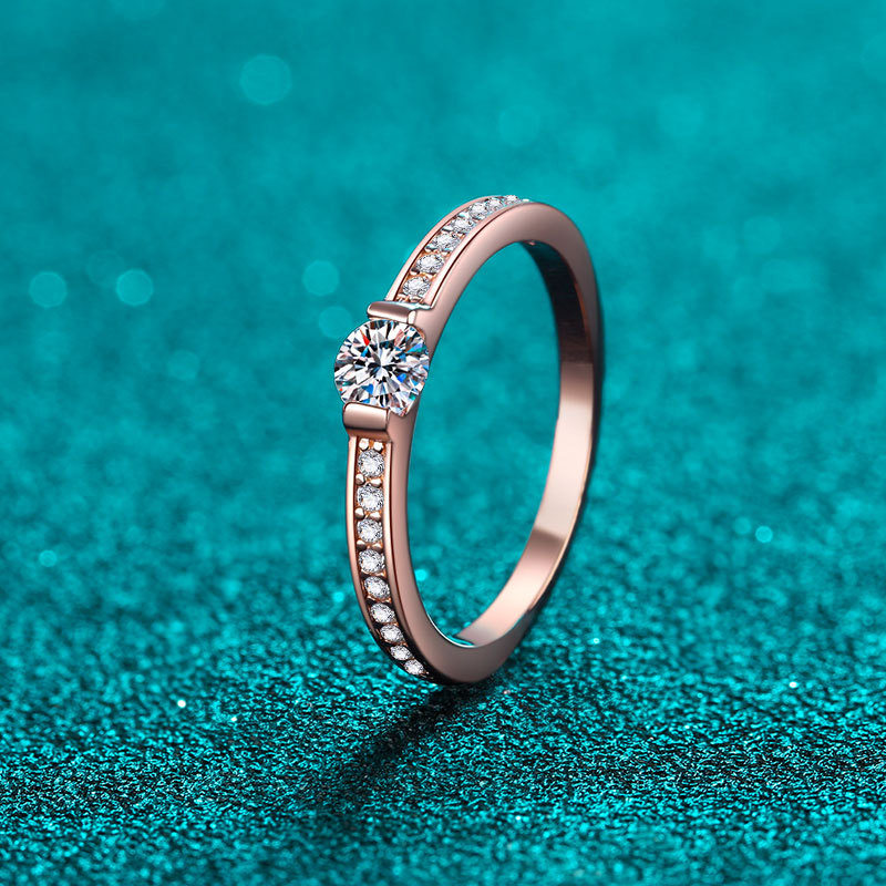 S925 Sterling Silver Champagne Gold Moissanite Ring, 30-Point Moissanite, Minimalist Design for Daily Wear