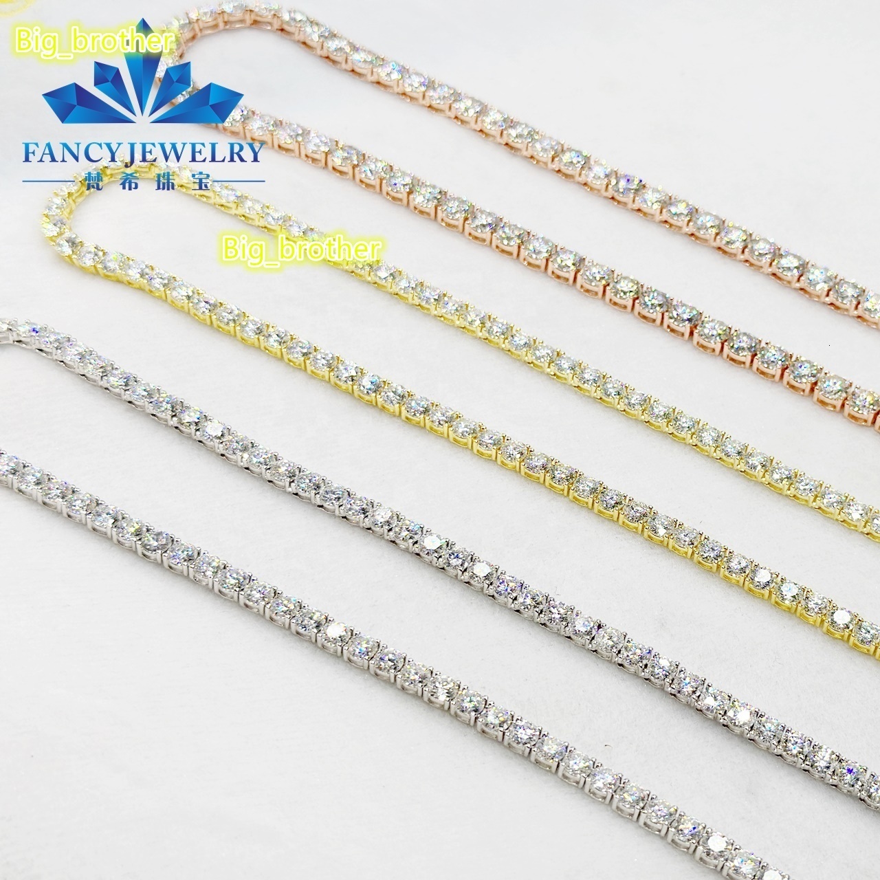 FANCY JEW D VVS1 Diamond Long Chain 925 Sterling Silver Plated K Gold GRA Moissanite Tennis Necklace for Hip Hop Men