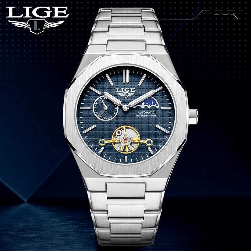 LIGE 2025 New Mechanical Watches Men Fashion Luxury Automatic Mens Watch Waterproof Luminous Tourbillon Wristwatch Reloj Hombre W250529
