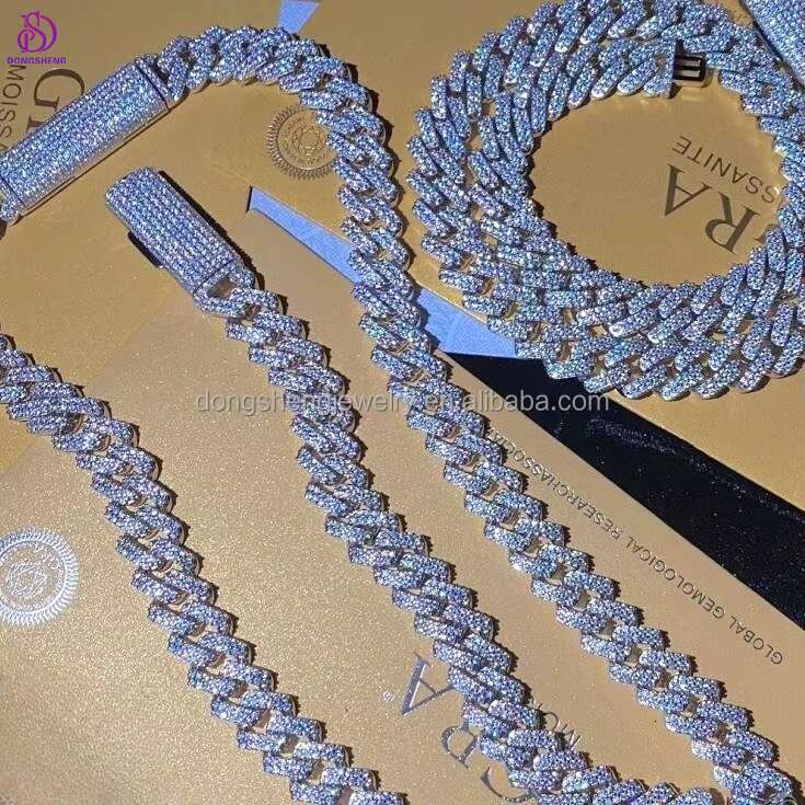 Pass the Diamond test Pen 12mm 13mm 14mm Fashion Jewelry Necklaces 925 Silver Iced Out Vvs Moissanite Diamond Cuban Link Chain