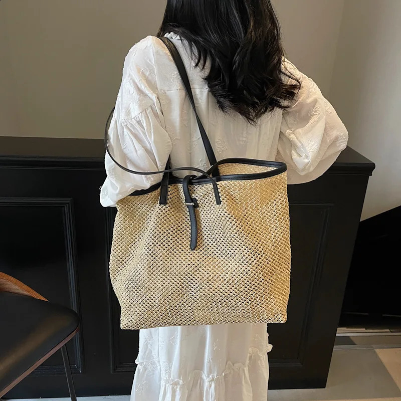 Fashion woven bag vacation style underarm large capacity womens single shoulder casual tote bun mother bag 250528