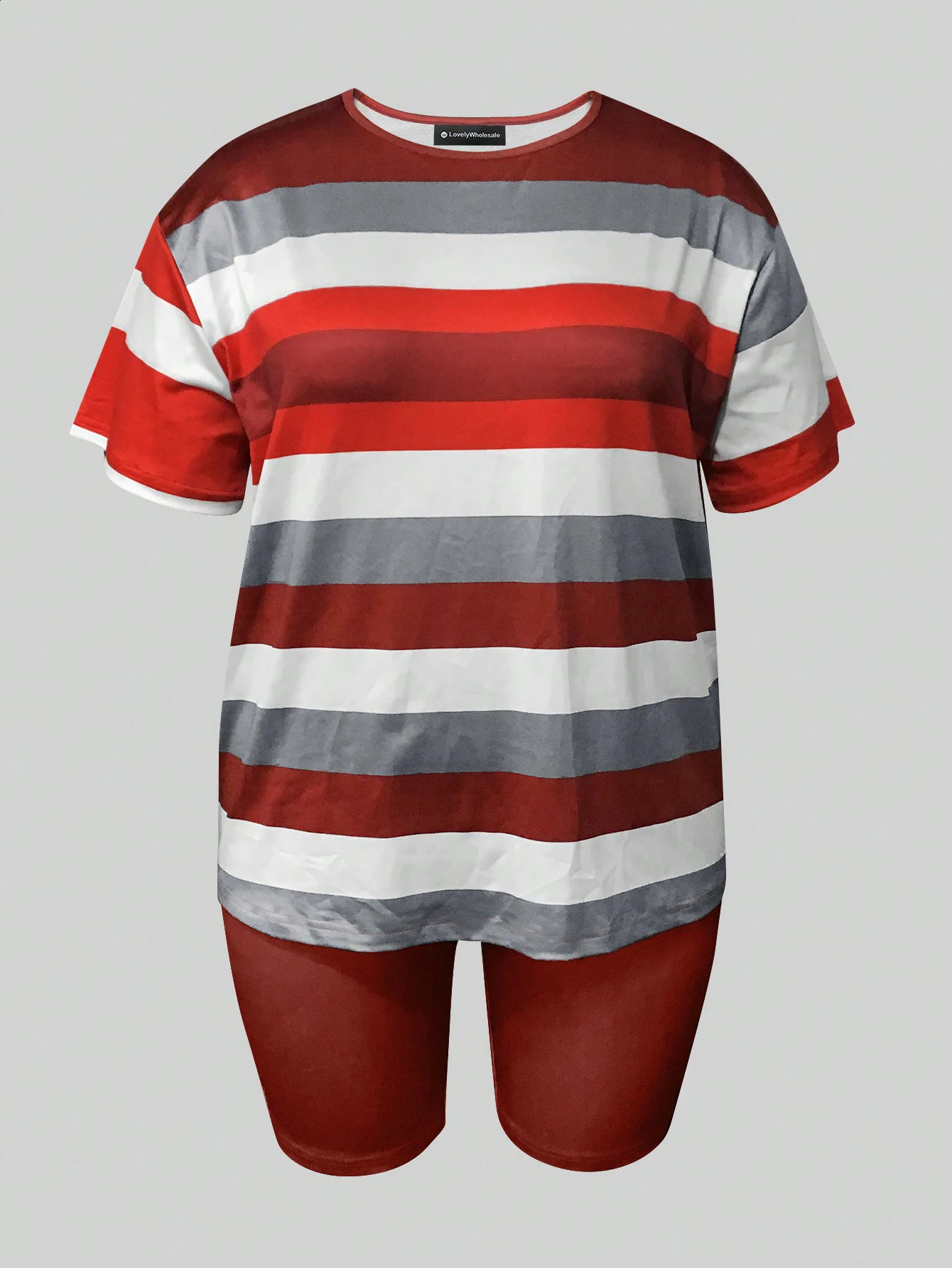 LW Plus Size shorts sets summer Striped short sleeve Tshirt skinny Shorts Set casual womens Two pieces sport suit 250517