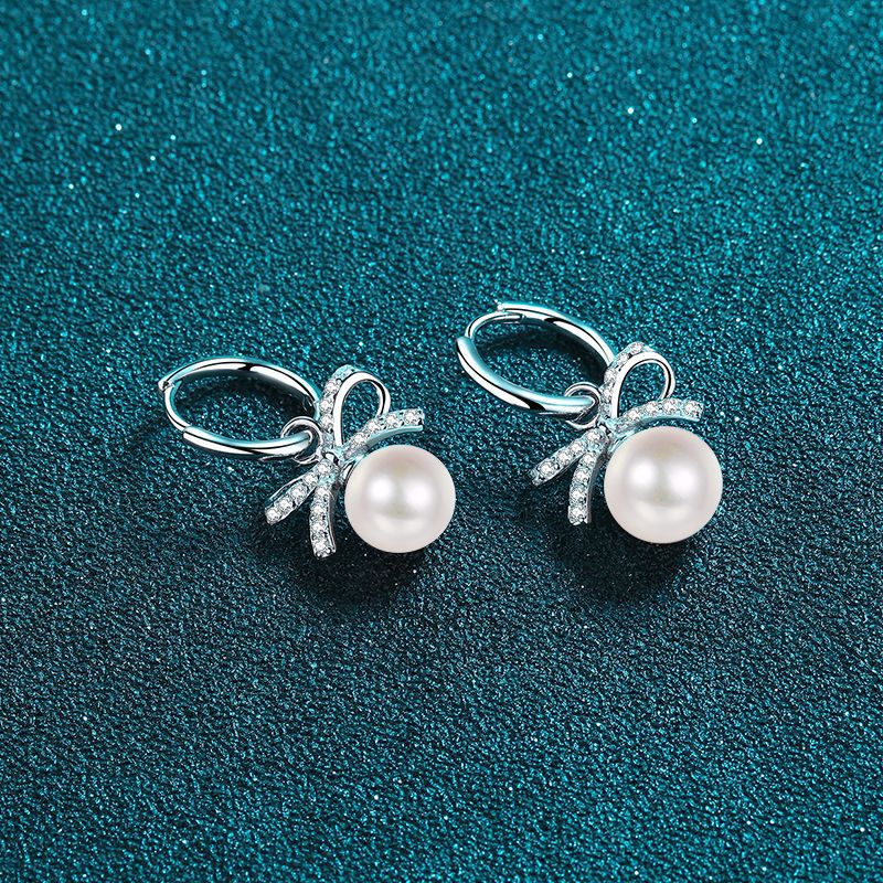 925 Sterling Silver Drop Earrings for Women, Flawless Freshwater Pearl Moissanite Earrings, Minimalist Fashion Chic, High-End Jewelry, Direct Source