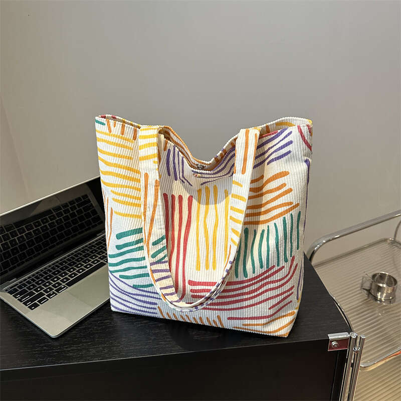 Underarm Forest Style Canvas Color-Block Striped Shoulder Office Commute Large Capacity Women's Shopping Bag
