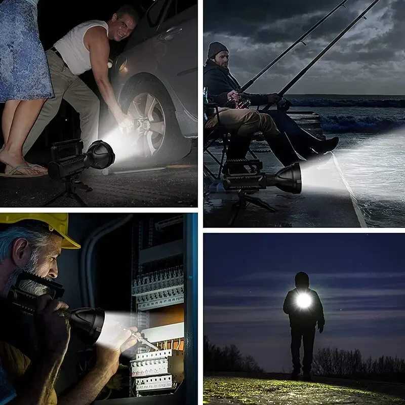 High Power LED Flashlight Waterproof Fishing Lantern Torch USB Rechargeable Powerful Spotlight Searchlight Camping Lamp XJ250529