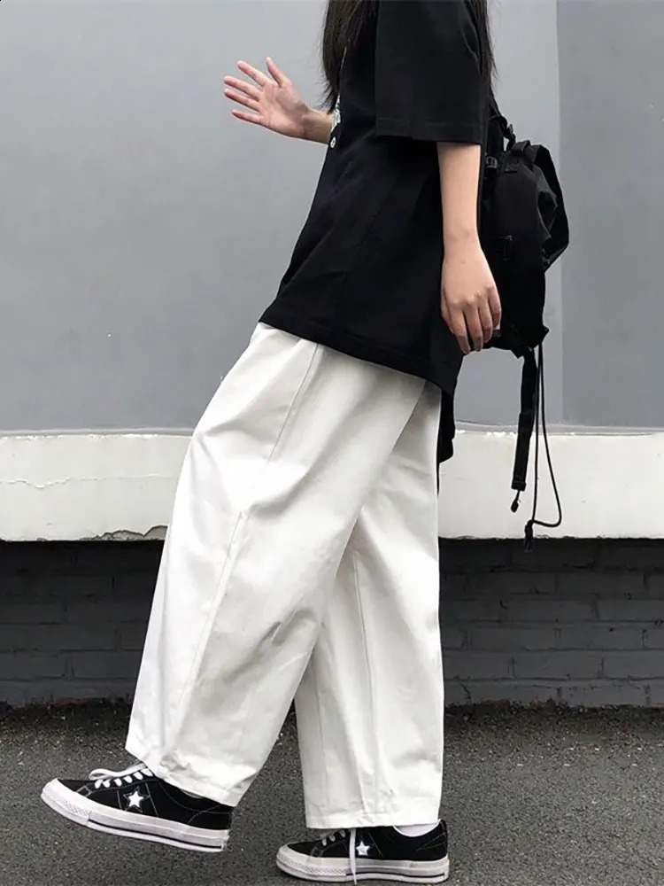 White Cotton Baggy Pants Men Y2k Straight Casual Trousers Loose Wide leg Cargo Pants Male Korean Fashion 250527