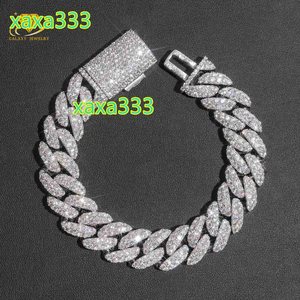 In Stock 2Rows Iced Out S925 Sterling Vvs Moissanite Rhodium/Yellow Gold/Rose Gold Cuban Link Chain 10mm Miami Cuban Chain