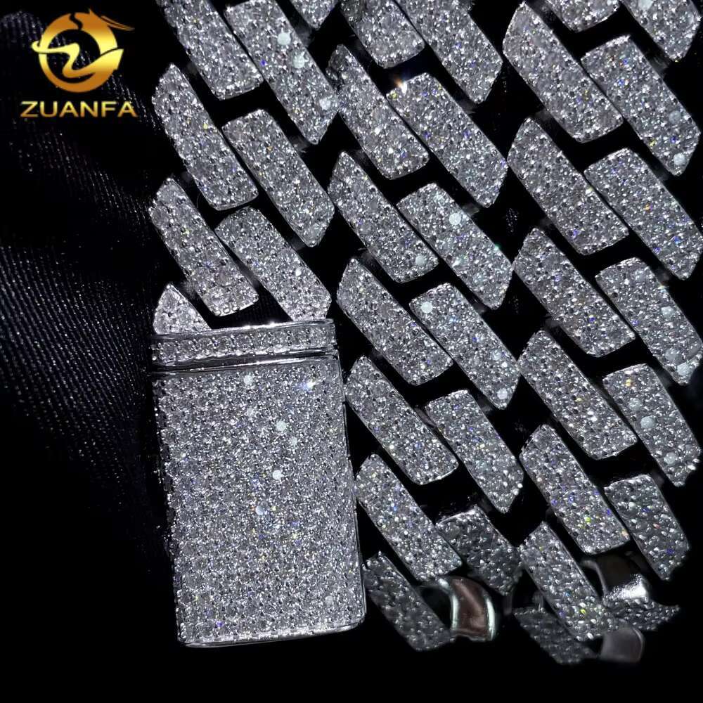 Factory Price Promotion 2 Rows 16mm Iced Out Diamond Moissanite Solid 925 Silver Necklace Hip Hop Jewelry Cuban Link Chain