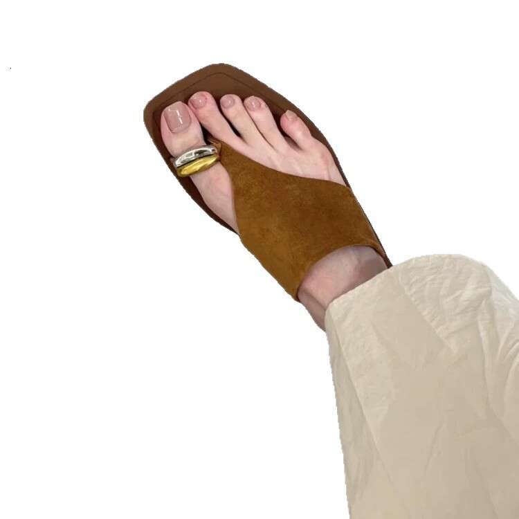 Sheepskin Version ~ Suede Metal Toe Flip-Flops for Women Outdoor 2025 Summer Fashion Casual Flat Shoes